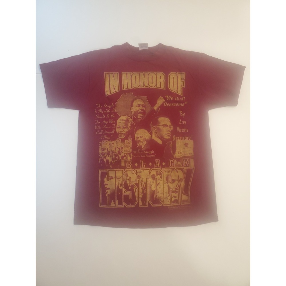 Vtg 90s Tultex Black History Maroon T-Shirt Size L MLK Malcolm X We Shall Overc